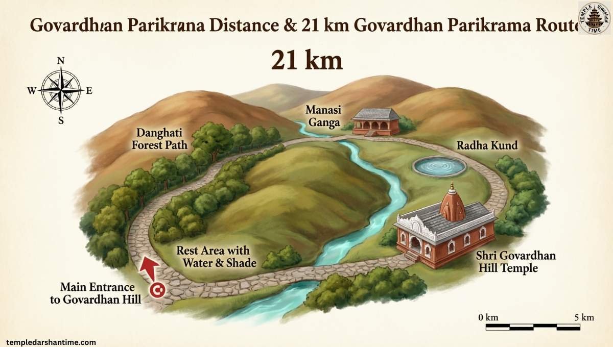 Govardhan Parikrama Distance & 21 km Govardhan Parikrama Route